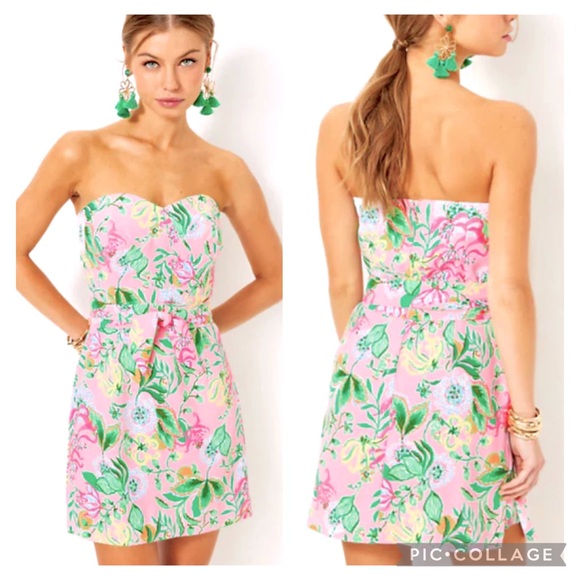 Lilly Pulitzer Kylo Strapless Skirted Romper w Sash Dress Pink Green NWT Size 00 - Picture 1 of 17
